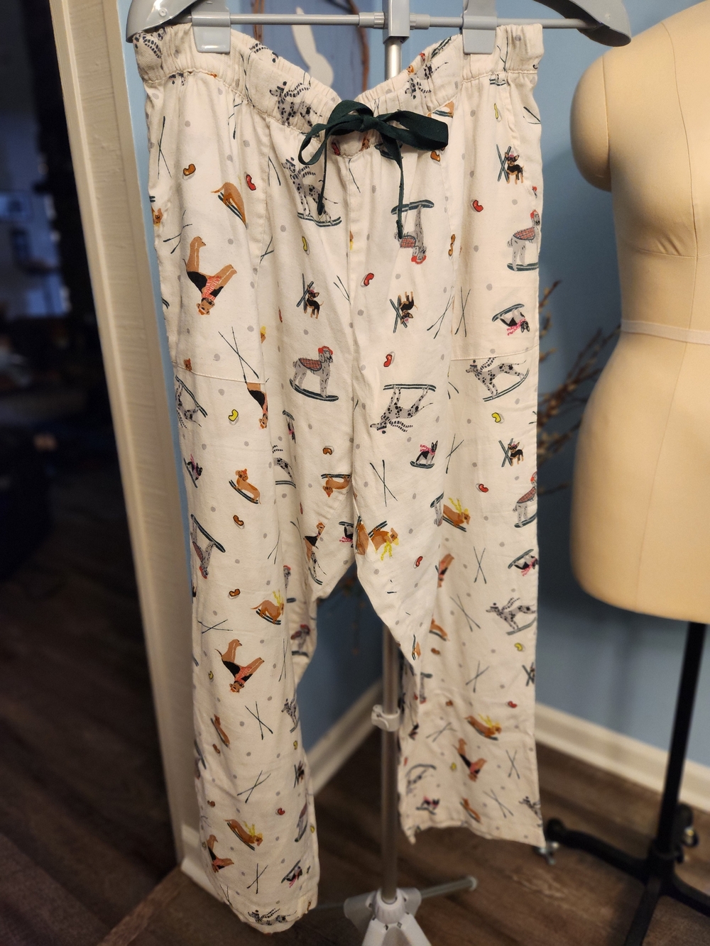 Cream Printed Women's Lounge Pajama Pants with Drawstring